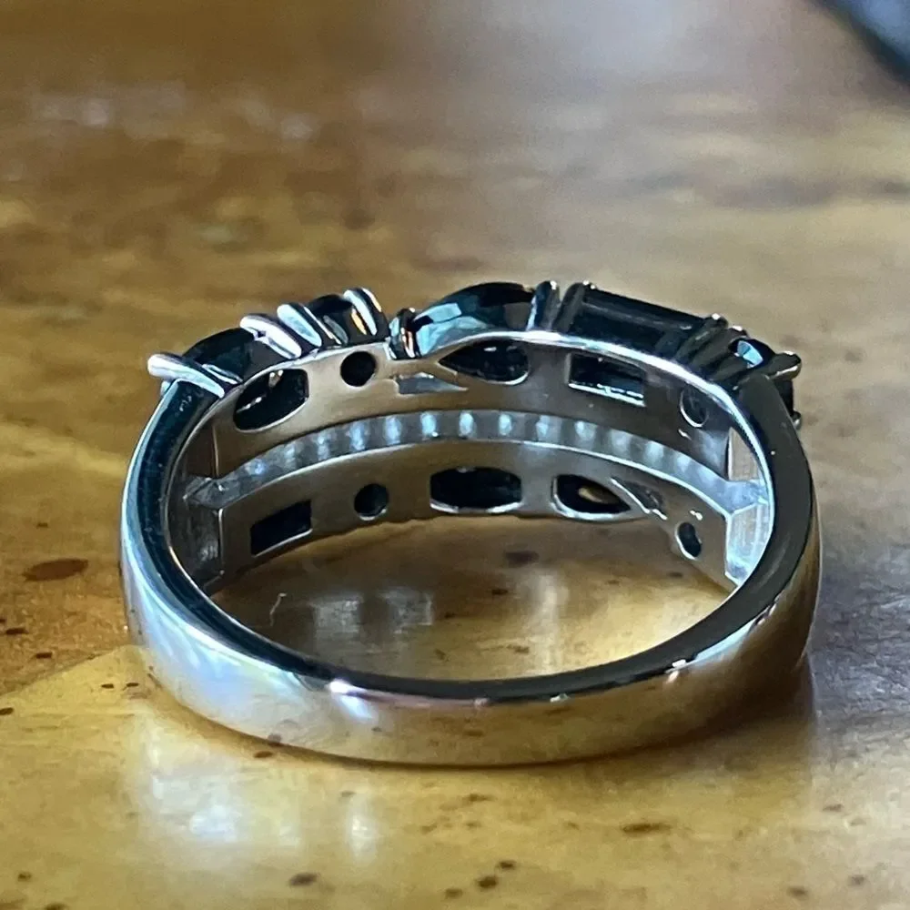 Natural Black Spinel Sterling Silver Ring Size 8